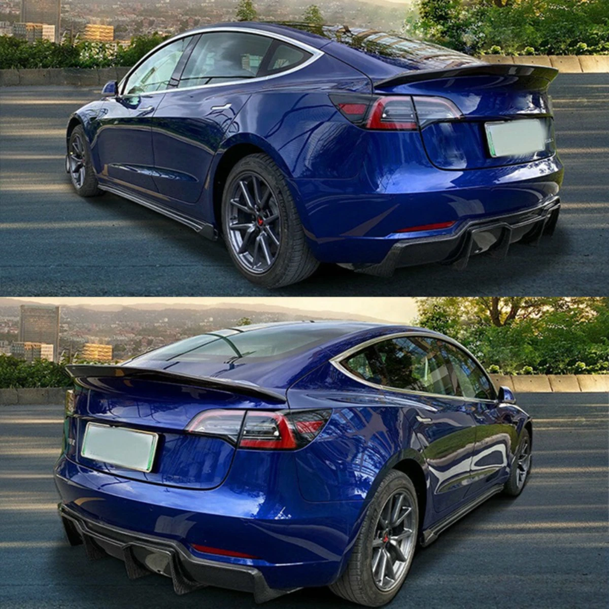 Rear Lip Spoiler For 2017-2022 Tesla Model 3 V Style Ducktail Spoiler Rear Trunk Spoiler Wings Golss Black & Carbon Fiber Look - Image 2