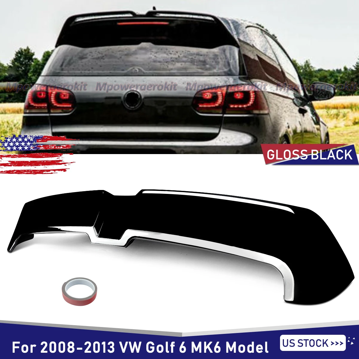 Rear Trunk Roof Top Tailgate Spoiler for VW Volkswagen Golf 6 MK6 NORMAL MODEL GTI R Style 2008 2009 2010-2013 Glossly Black
