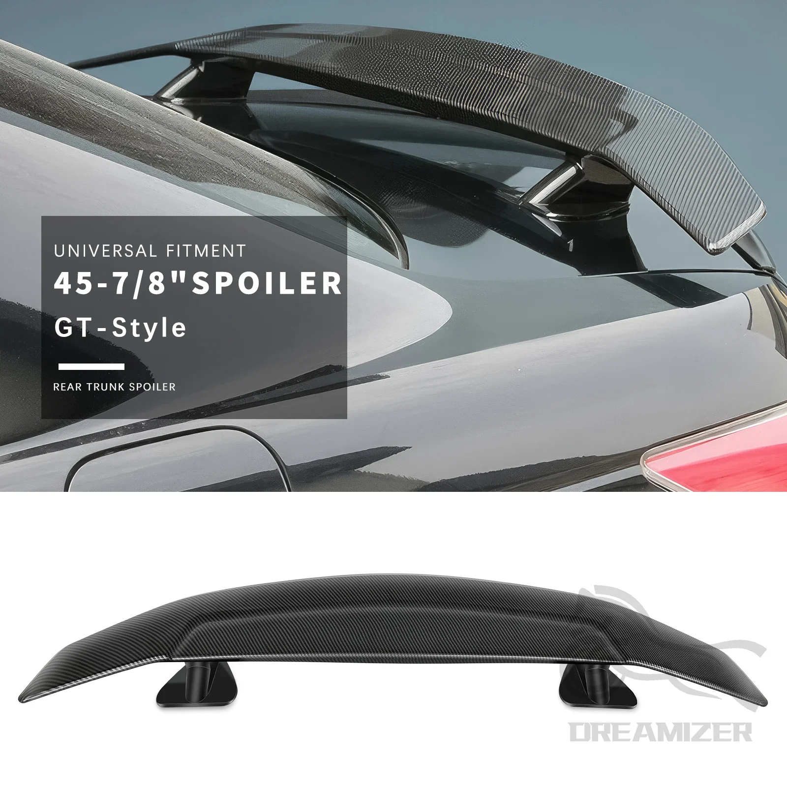 47" GT Style Carbon Fiber Black Look Universal Use Rear Trunk Lid Car Spoiler Wings For Mostly Sedan Coupe Vehicles - Image 3