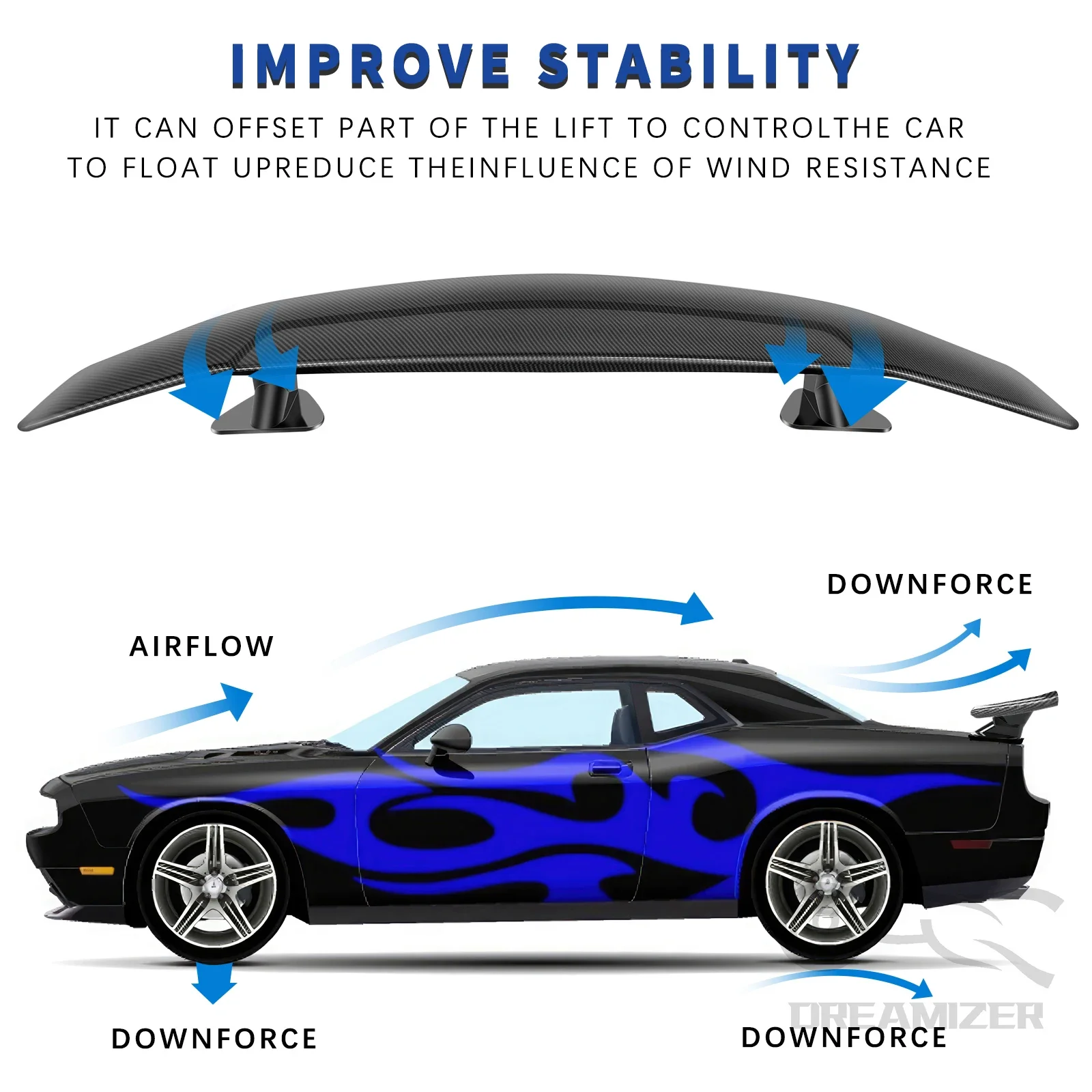 47" GT Style Carbon Fiber Black Look Universal Use Rear Trunk Lid Car Spoiler Wings For Mostly Sedan Coupe Vehicles - Image 4