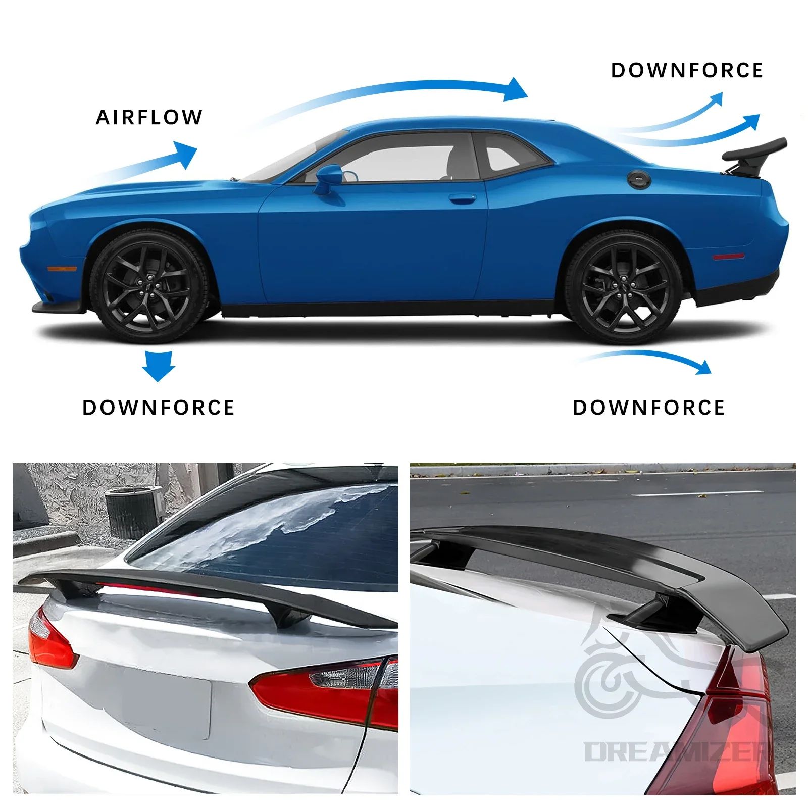 47" GT Style Carbon Fiber Black Look Universal Use Rear Trunk Lid Car Spoiler Wings For Mostly Sedan Coupe Vehicles - Image 5