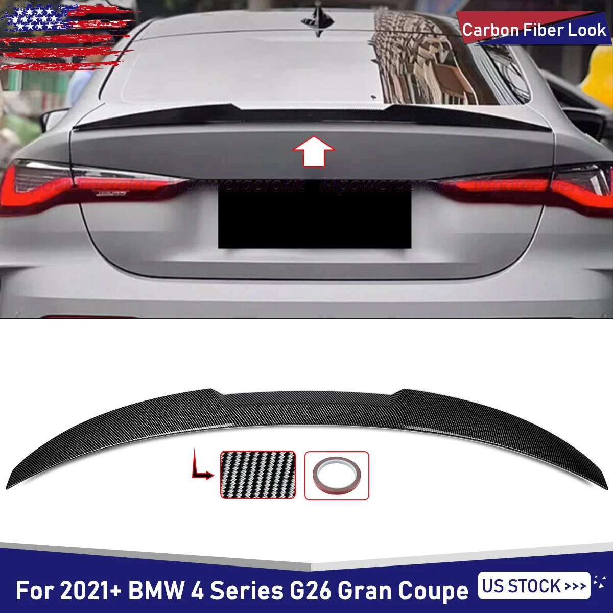 Rear Tail Wings For 2021-2024 BMW G26 430i Gran Coupe i4 M4 Style Highkick Trunk Spoiler Carbon Fiber Look Magickit