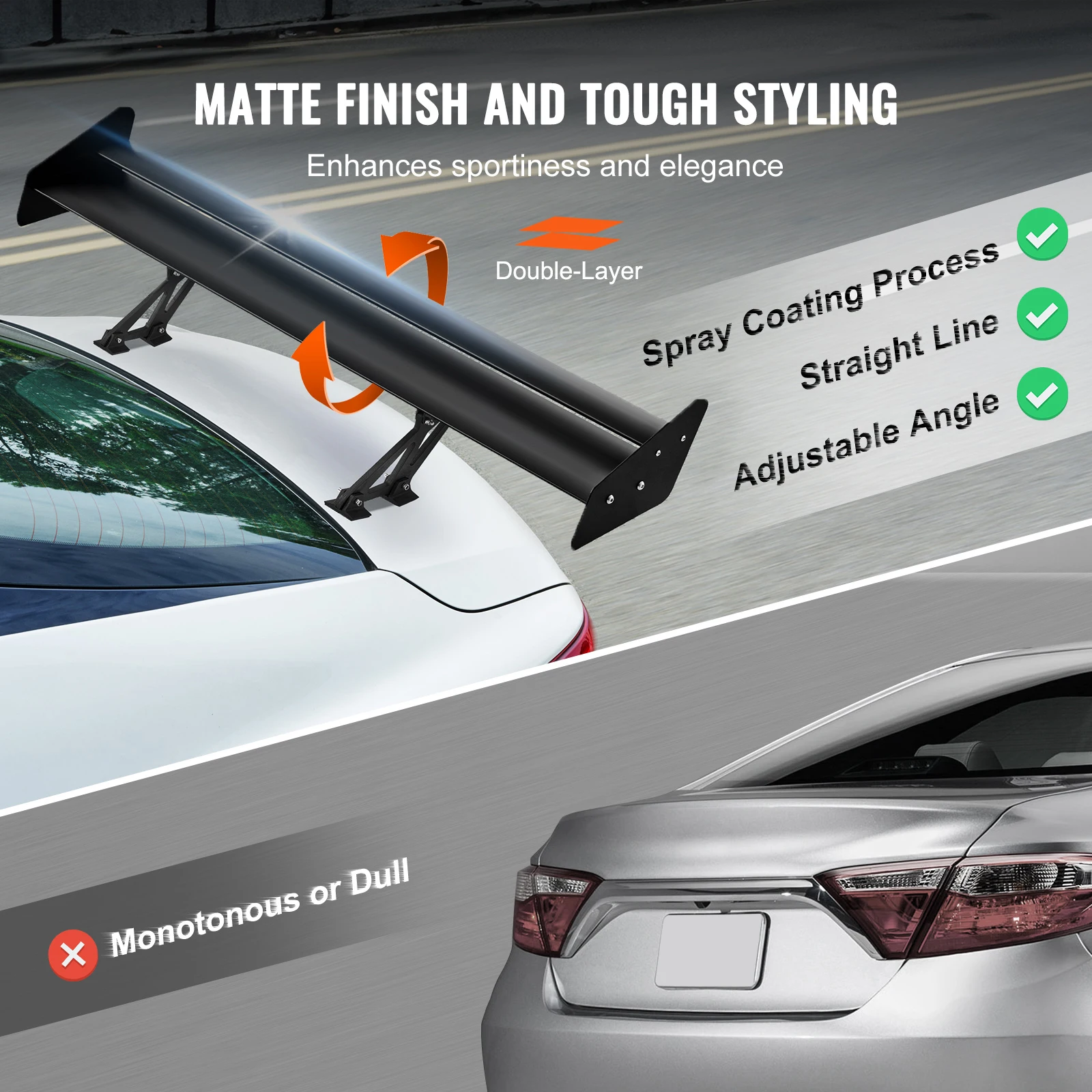 SucceBuy Wing Car Spoiler 53.1 inch Universal Spoiler with Double Deck Car Rear Spoiler Wing, Racing Spoiler BGW/JDM Drift Black - Image 4