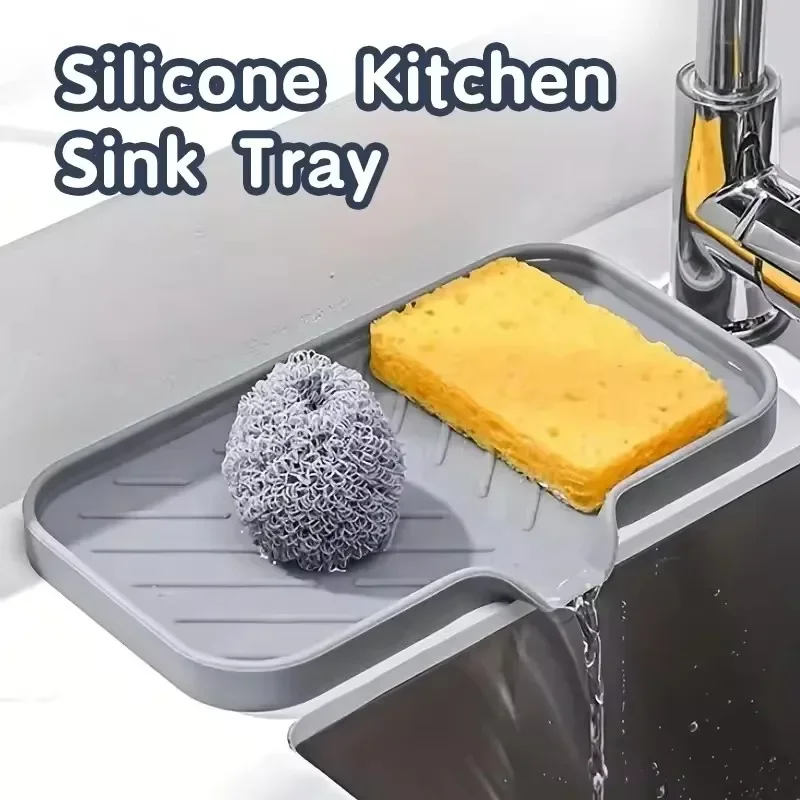 Silicone Faucet Splash Guard Mat - Kitchen Sink Sponge & Soap Tray - Image 3