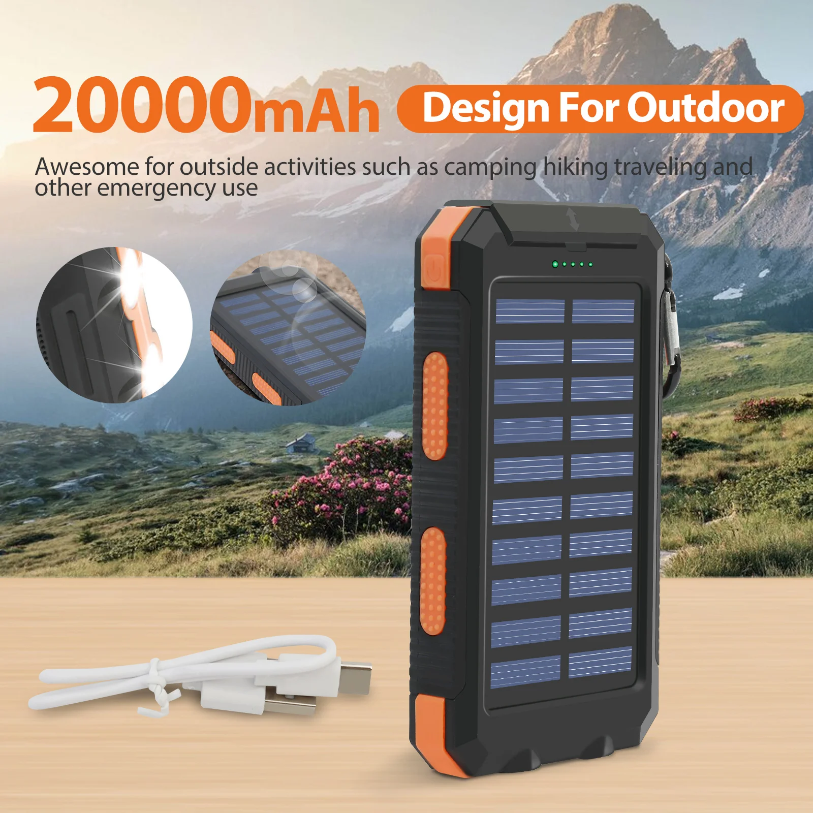 20000mAh Solar Power Bank Portable Solar Charger - Image 2