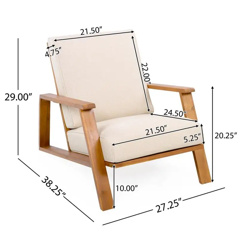 2-Piece Teak Acacia Patio Club Chairs - Beige Cushions & Adirondack Style - Image 3