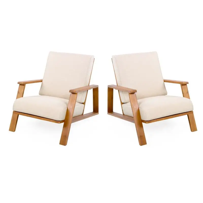 2-Piece Teak Acacia Patio Club Chairs - Beige Cushions & Adirondack Style - Image 4