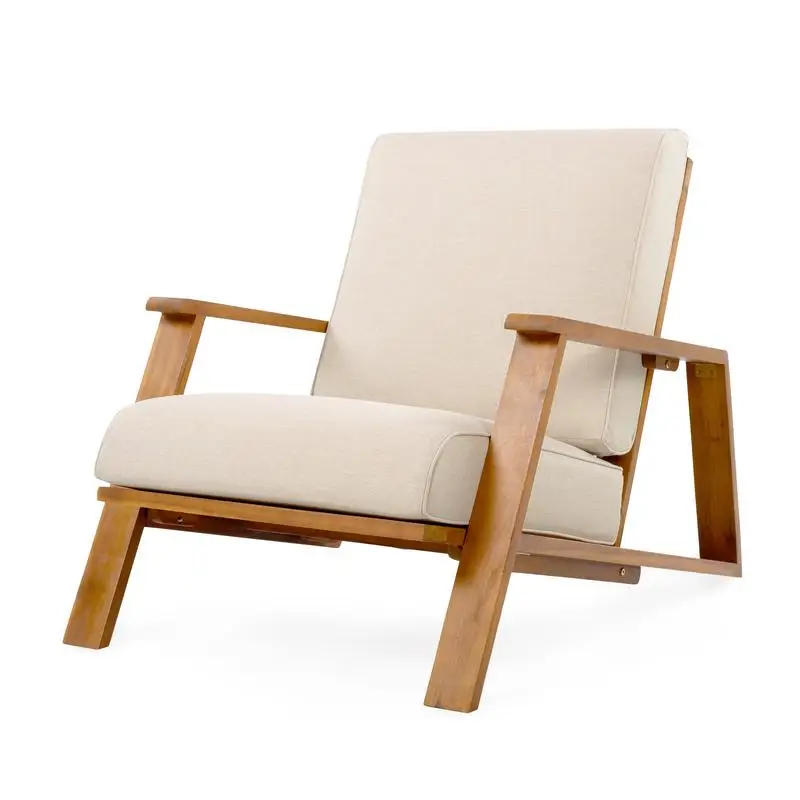 2-Piece Teak Acacia Patio Club Chairs - Beige Cushions & Adirondack Style - Image 6