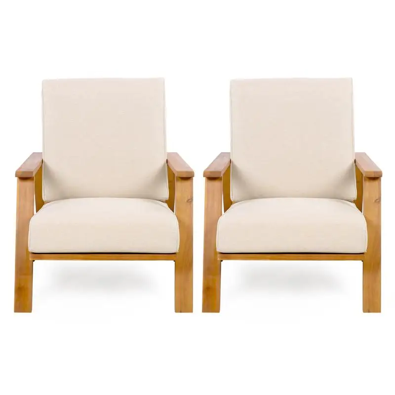 2-Piece Teak Acacia Patio Club Chairs - Beige Cushions & Adirondack Style - Image 5