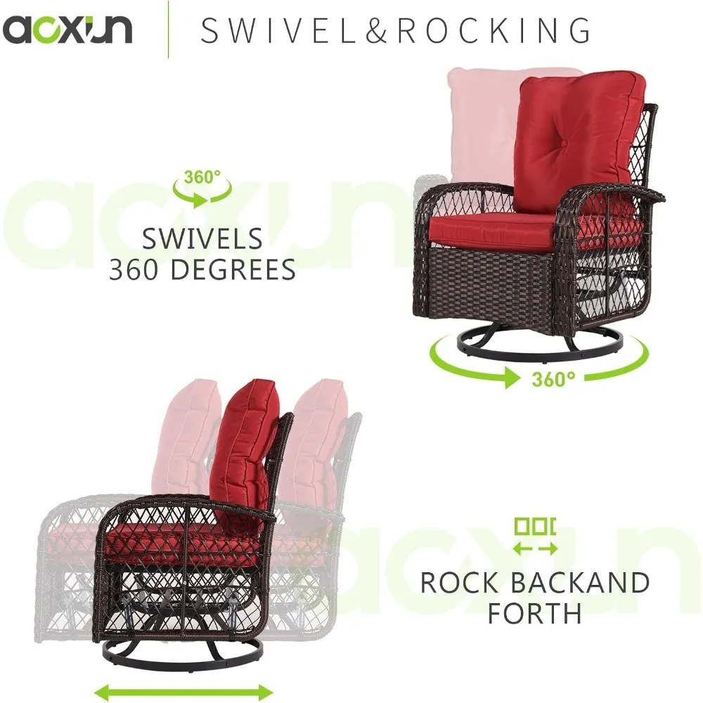 3-Piece Swivel Rocker Patio Set - 2 Wicker Chairs & Glass Table - Image 4