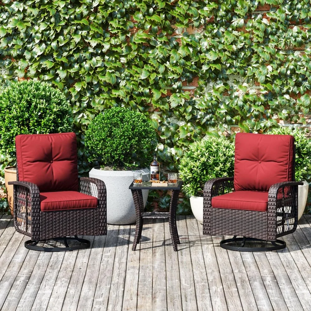 3-Piece Swivel Rocker Patio Set - 2 Wicker Chairs & Glass Table - Image 2