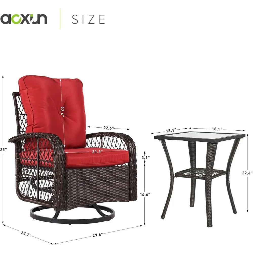 3-Piece Swivel Rocker Patio Set - 2 Wicker Chairs & Glass Table - Image 6