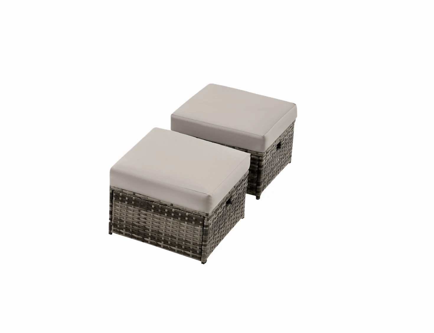 2-Piece Rattan Patio Ottoman Set - Cushioned Footstools for Lounge