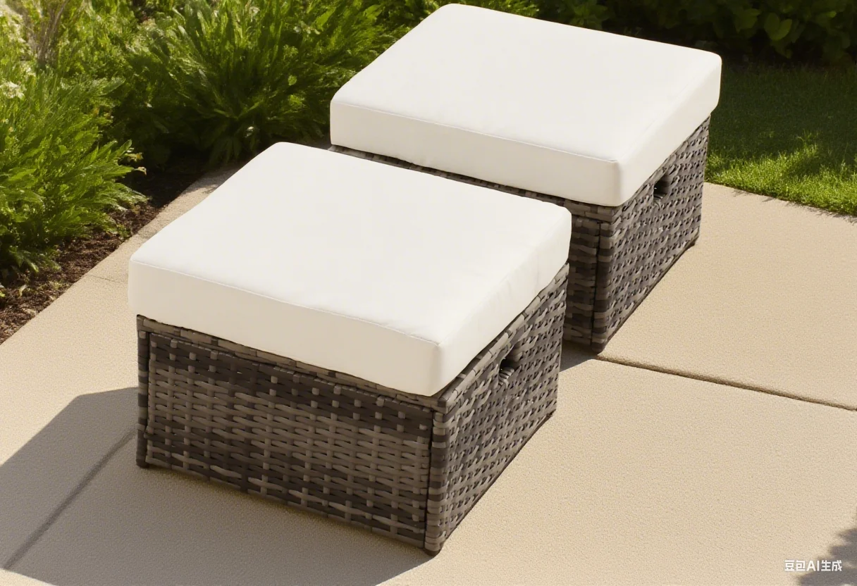 2-Piece Rattan Patio Ottoman Set - Cushioned Footstools for Lounge - Image 6