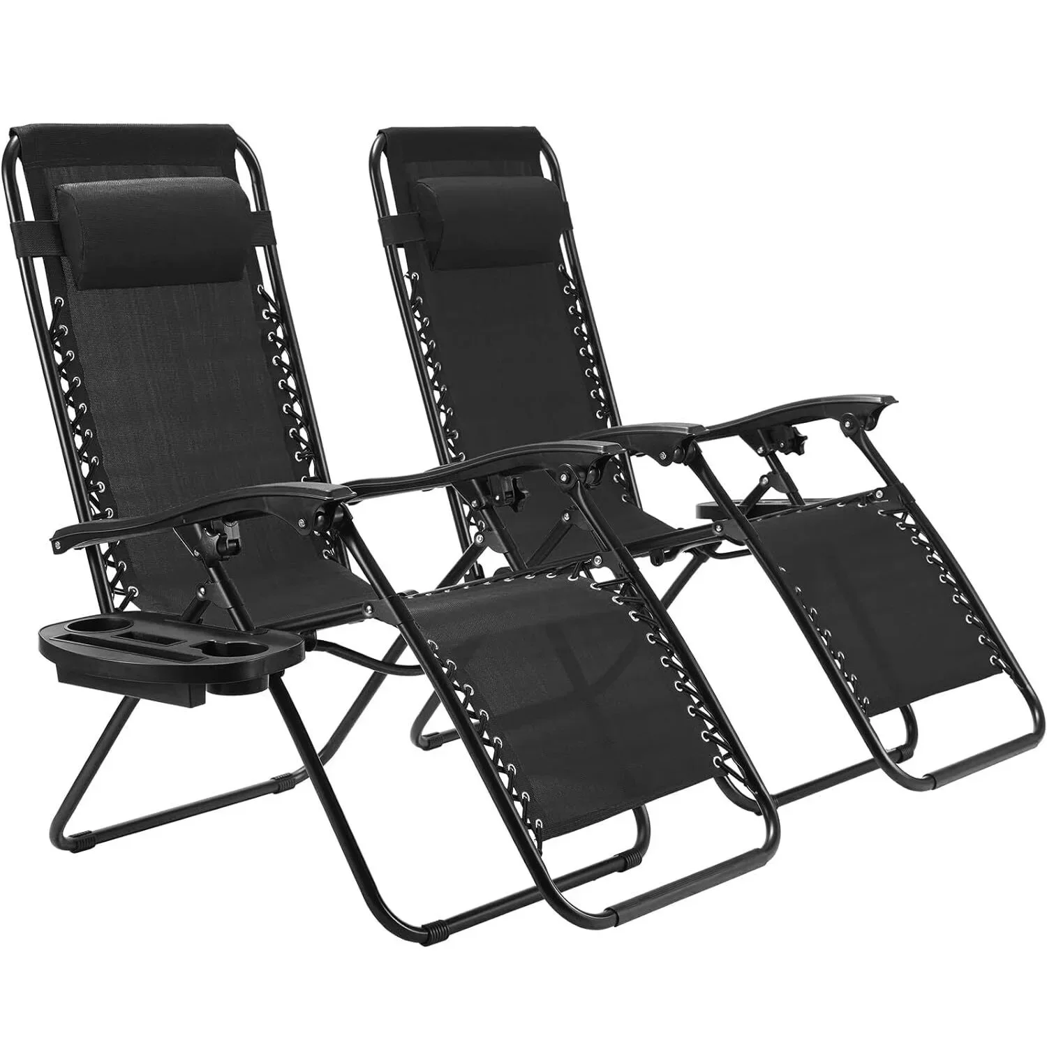 2-Piece Zero Gravity Recliner Set - Foldable Patio Lounge Chairs with Cup Holders - Image 2