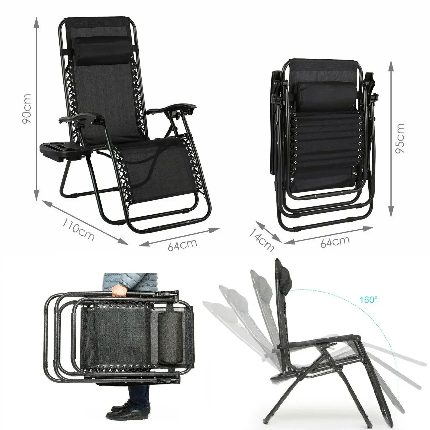 2-Piece Zero Gravity Recliner Set - Foldable Patio Lounge Chairs with Cup Holders - Image 3