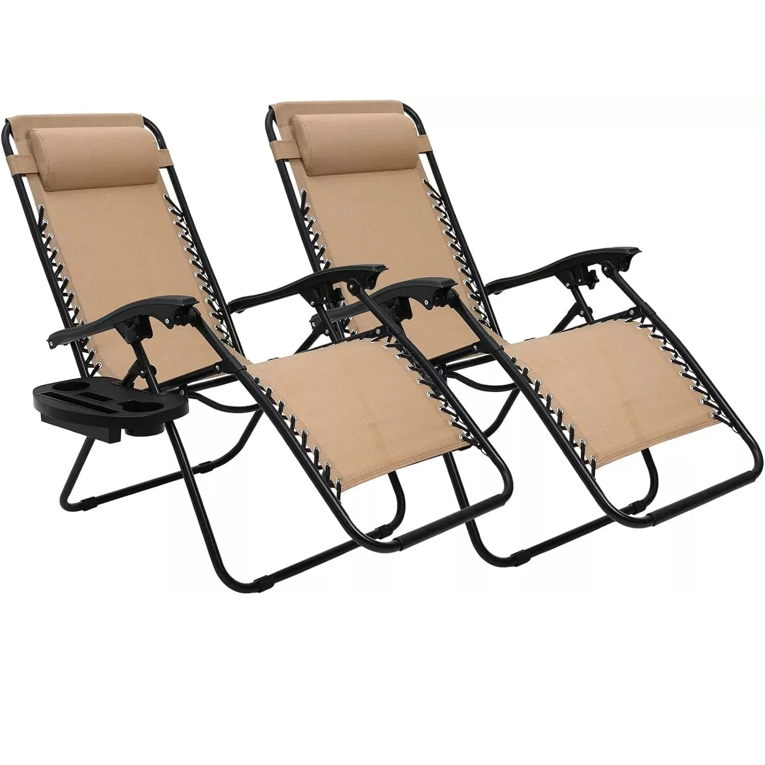 2-Piece Zero Gravity Recliner Set - Foldable Patio Lounge Chairs with Cup Holders