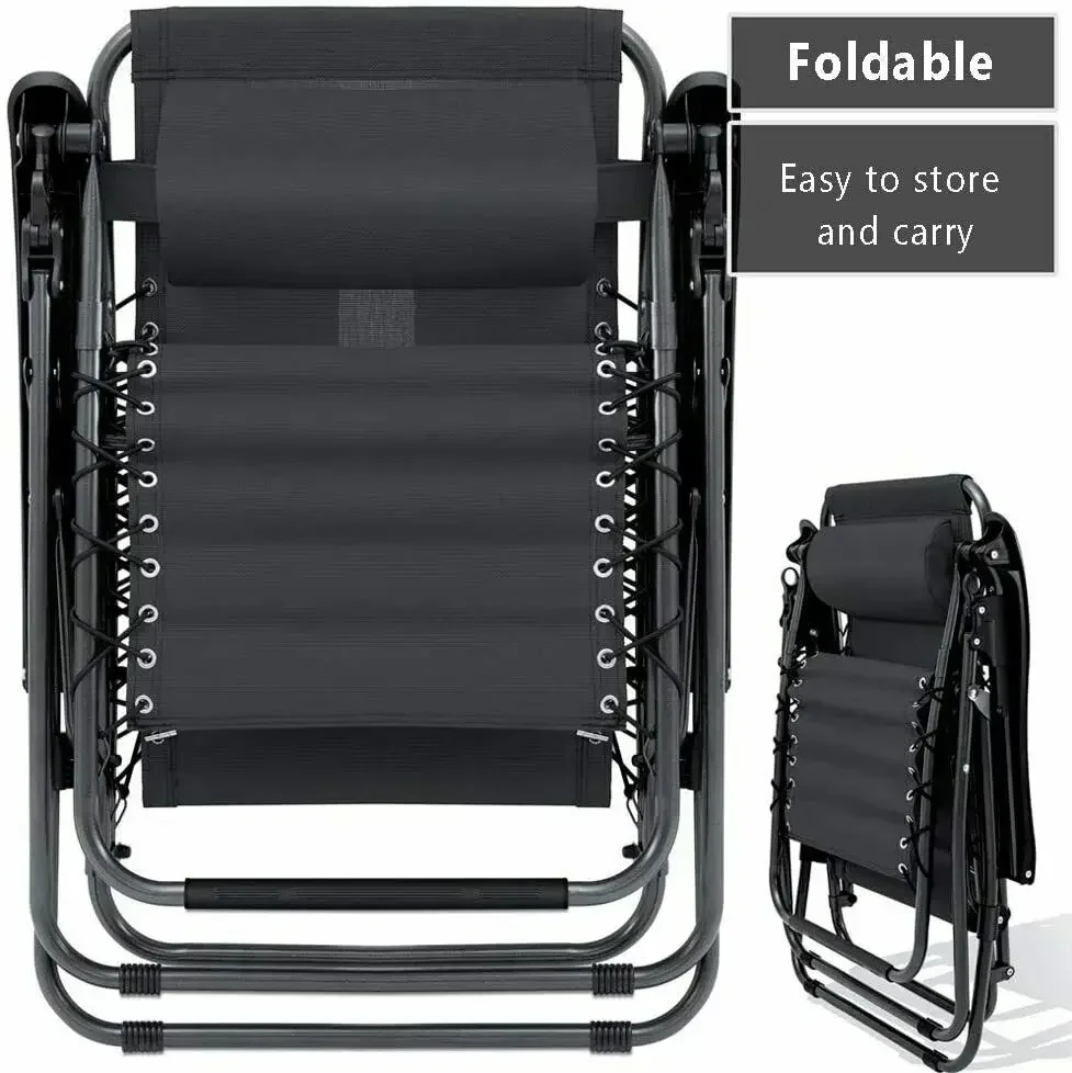 2-Piece Zero Gravity Recliner Set - Foldable Patio Lounge Chairs with Cup Holders - Image 4