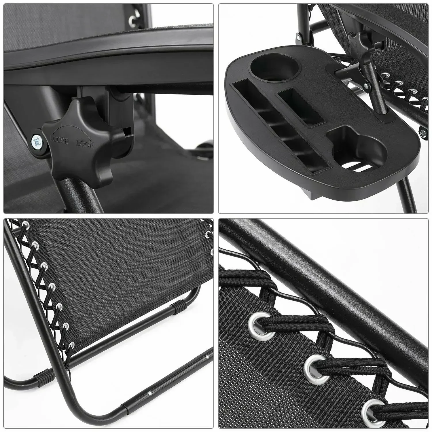 2-Piece Zero Gravity Recliner Set - Foldable Patio Lounge Chairs with Cup Holders - Image 5