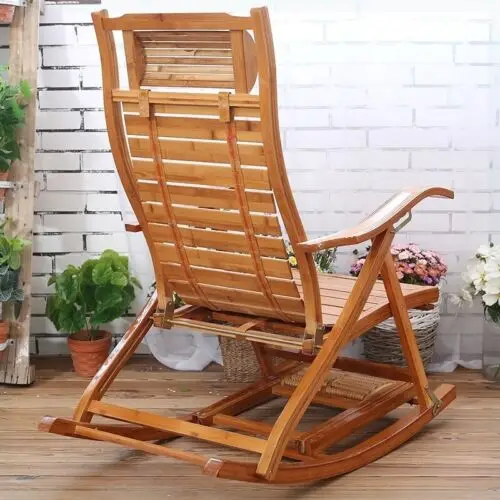 Folding Bamboo Rocking Recliner Chair - Adjustable Zero-Gravity Lounger - Image 3