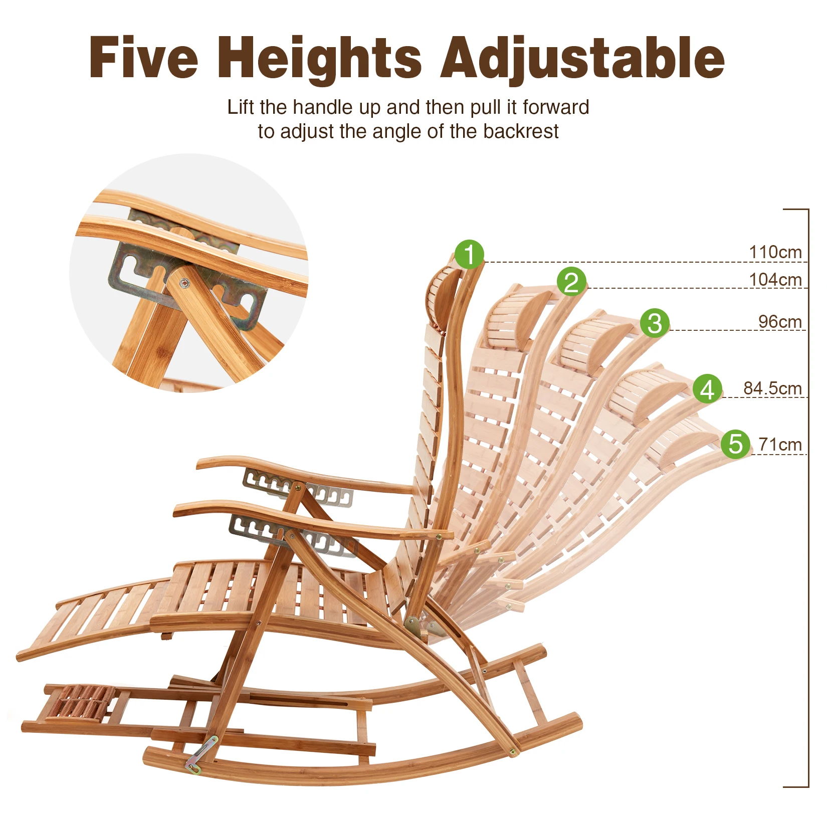 Folding Bamboo Rocking Recliner Chair - Adjustable Zero-Gravity Lounger - Image 6
