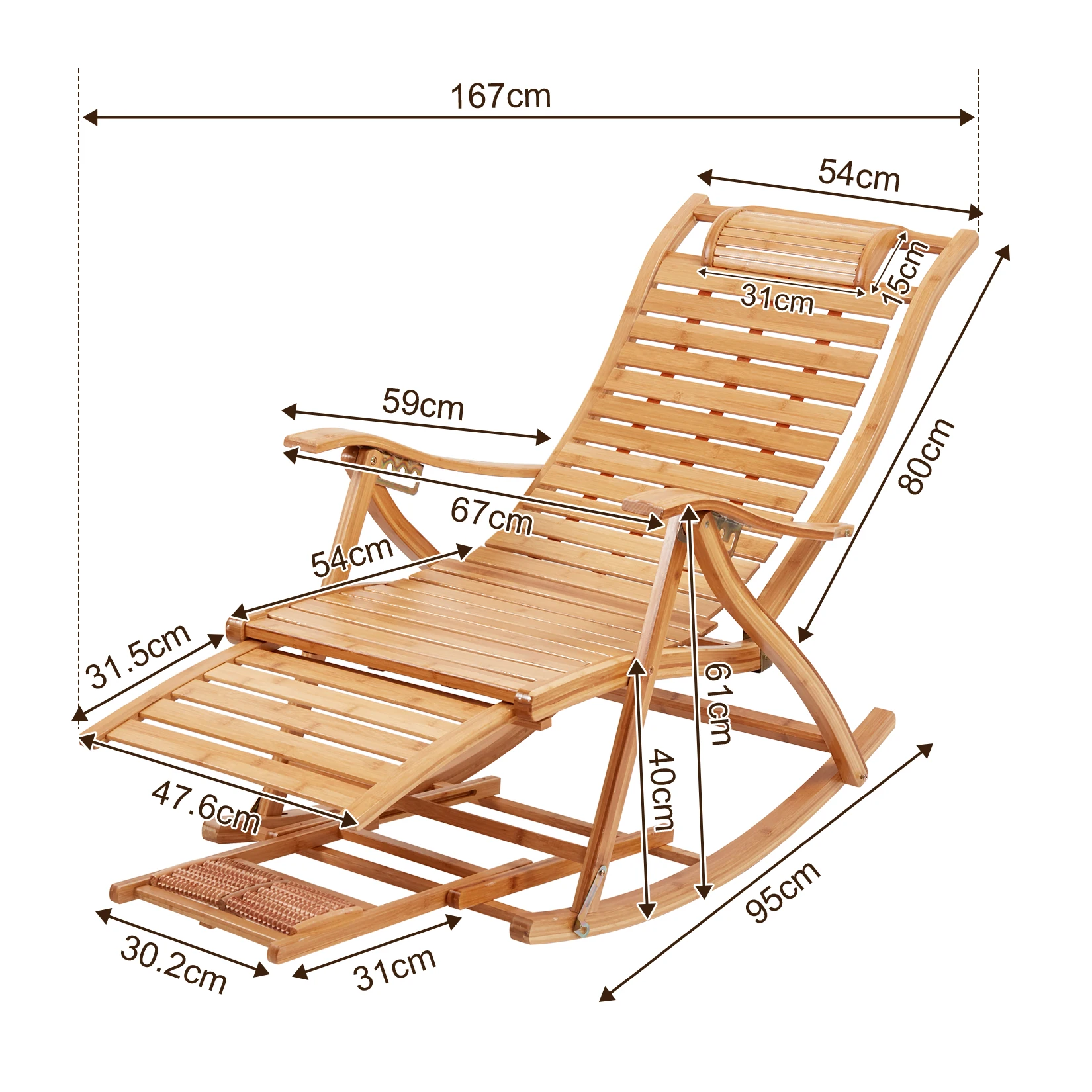 Folding Bamboo Rocking Recliner Chair - Adjustable Zero-Gravity Lounger - Image 4