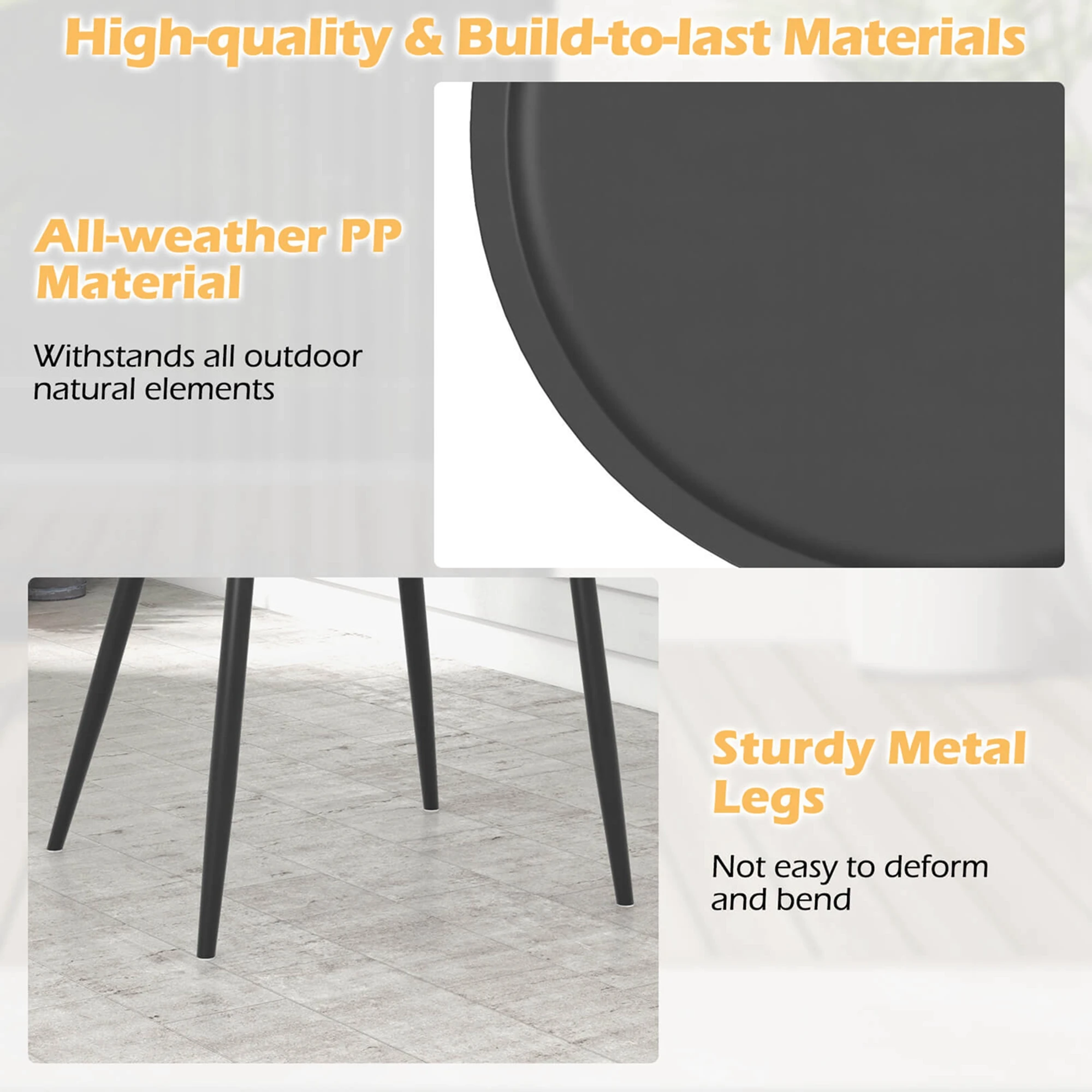 3-Piece All-Weather Patio Bistro Set - Black Heavy-Duty Table & 2 Chairs - Image 6