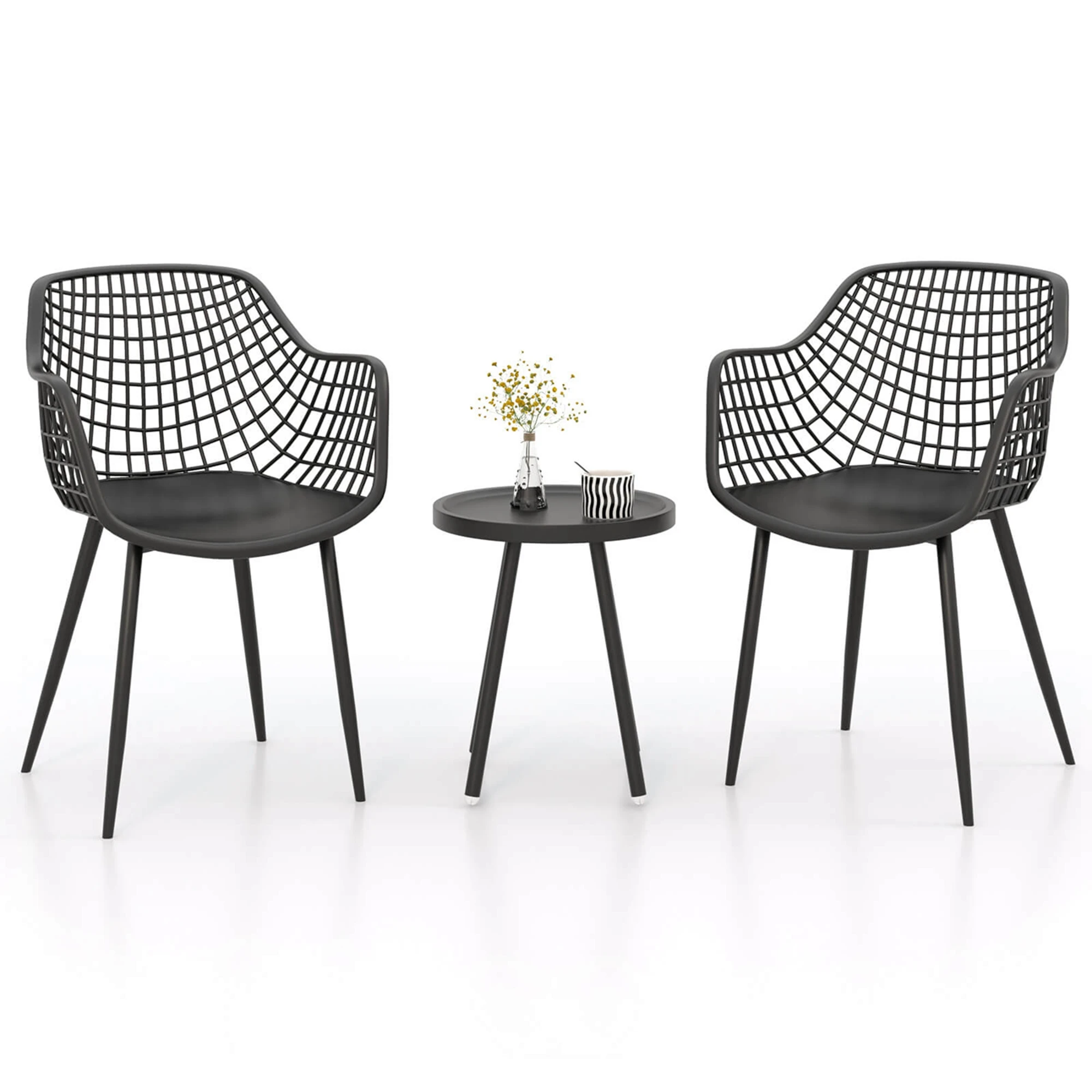 3-Piece All-Weather Patio Bistro Set - Black Heavy-Duty Table & 2 Chairs - Image 2