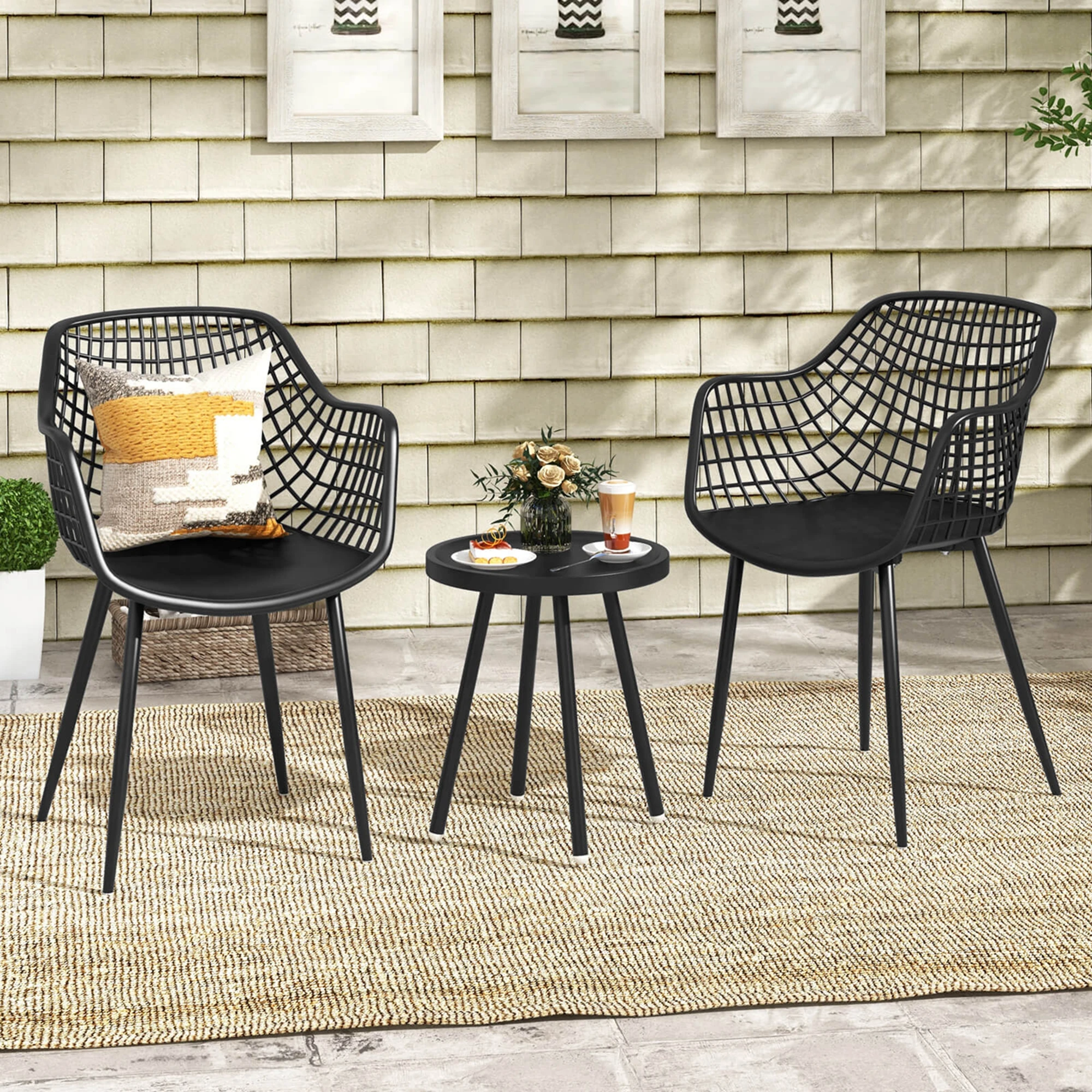 3-Piece All-Weather Patio Bistro Set - Black Heavy-Duty Table & 2 Chairs