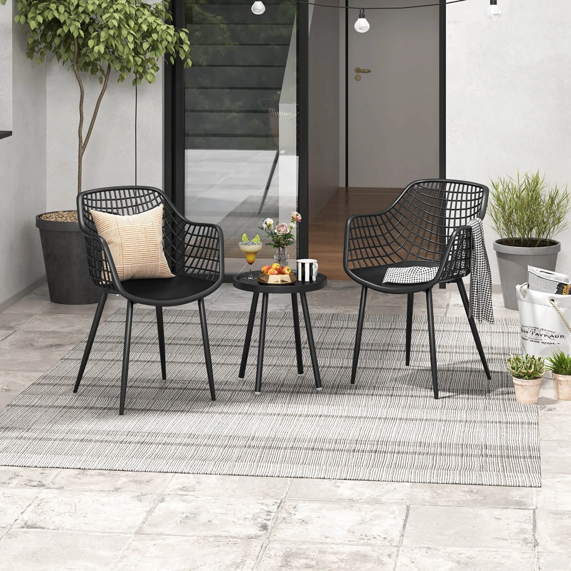 3-Piece All-Weather Patio Bistro Set - Black Heavy-Duty Table & 2 Chairs - Image 5