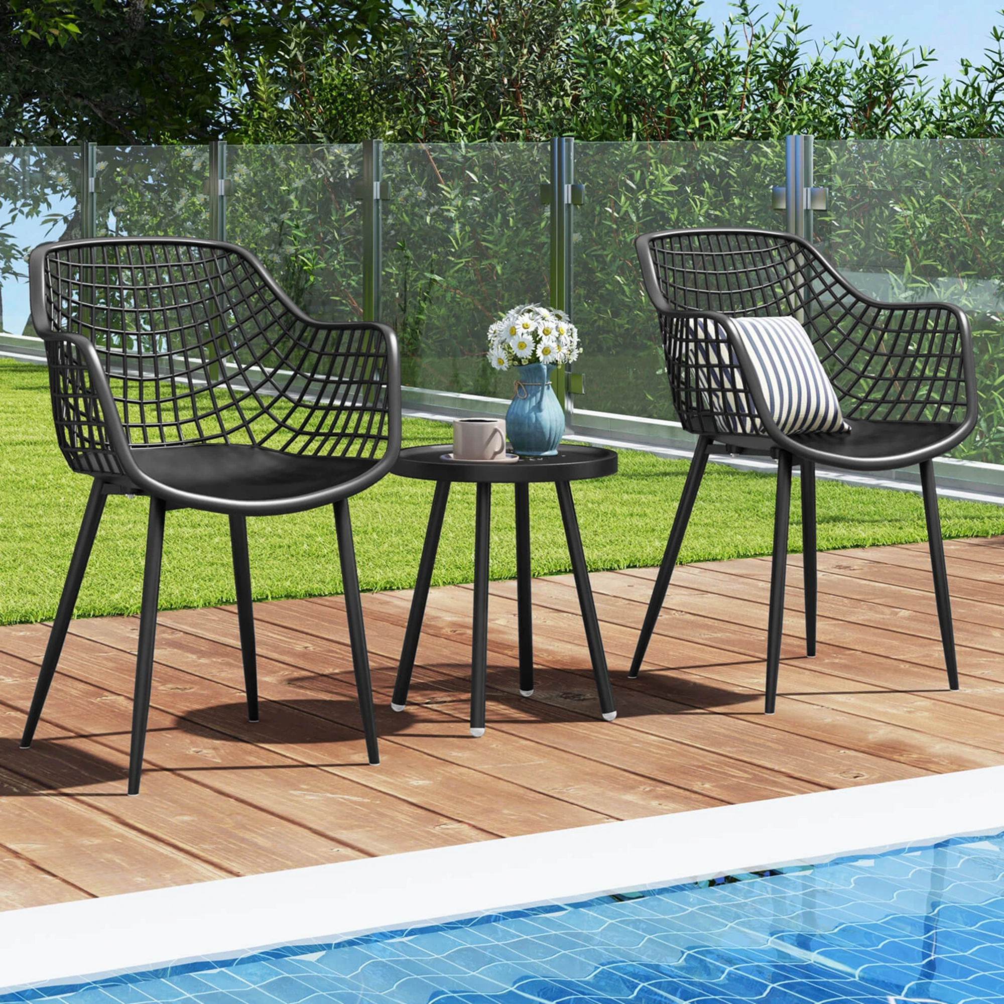 3-Piece All-Weather Patio Bistro Set - Black Heavy-Duty Table & 2 Chairs - Image 3