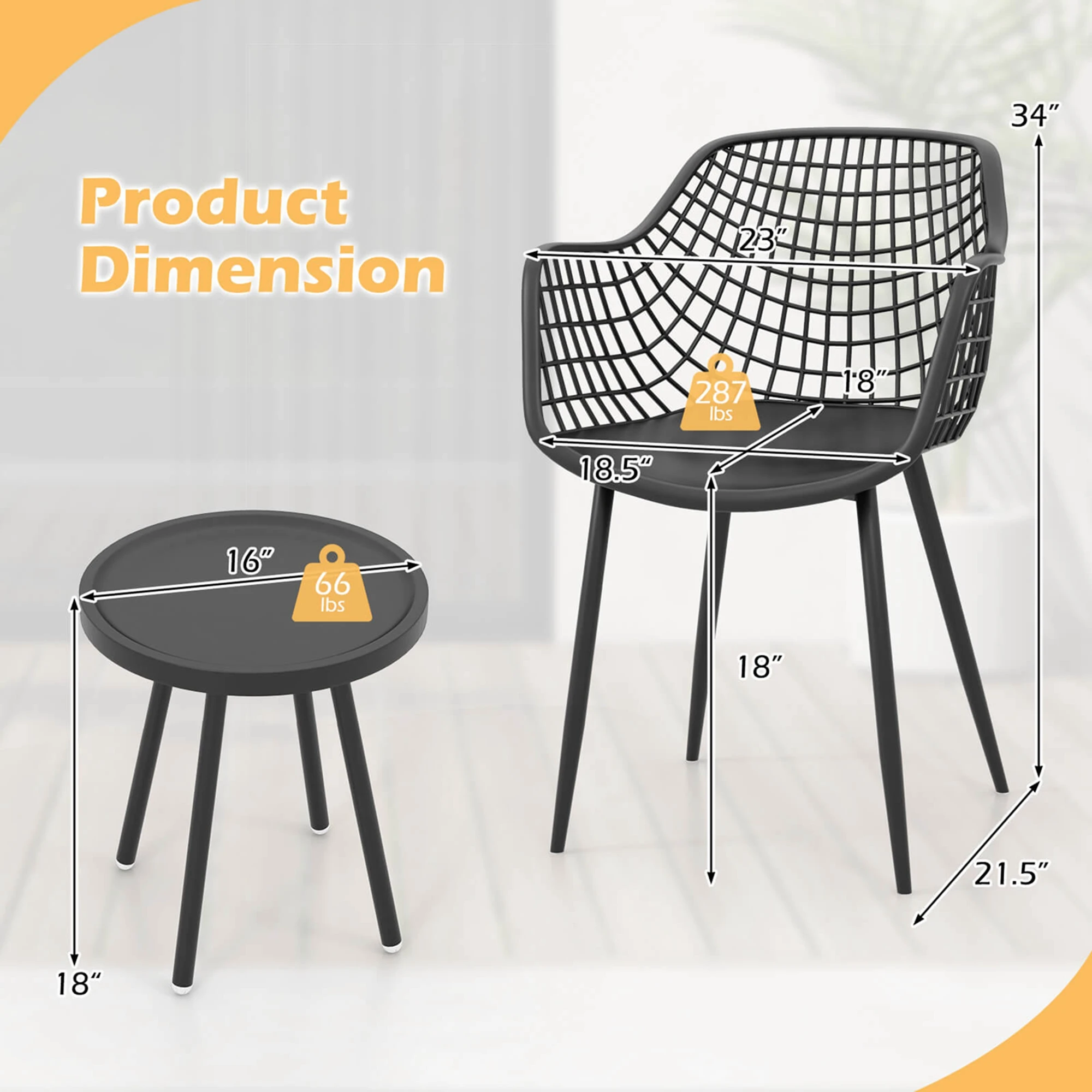 3-Piece All-Weather Patio Bistro Set - Black Heavy-Duty Table & 2 Chairs - Image 4