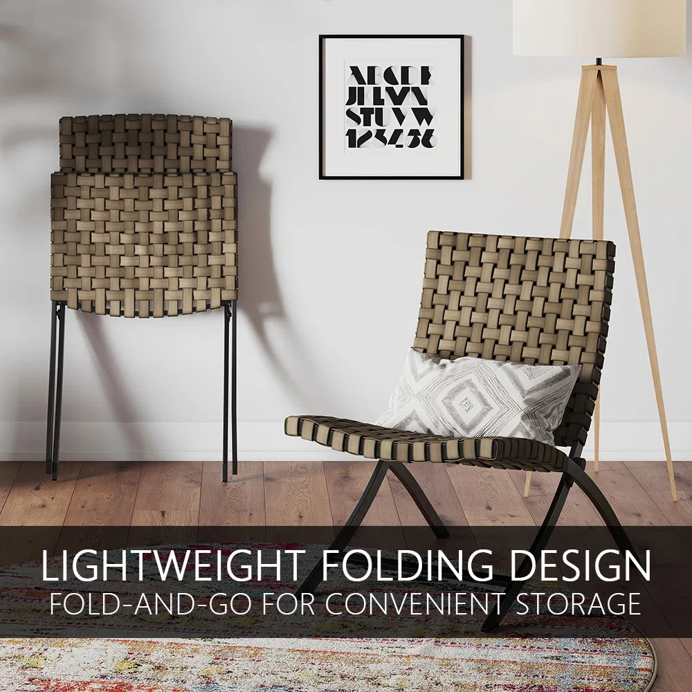 3-Piece Foldable Leather-Texture Wicker Patio Set - Chairs & Side Table - Image 3