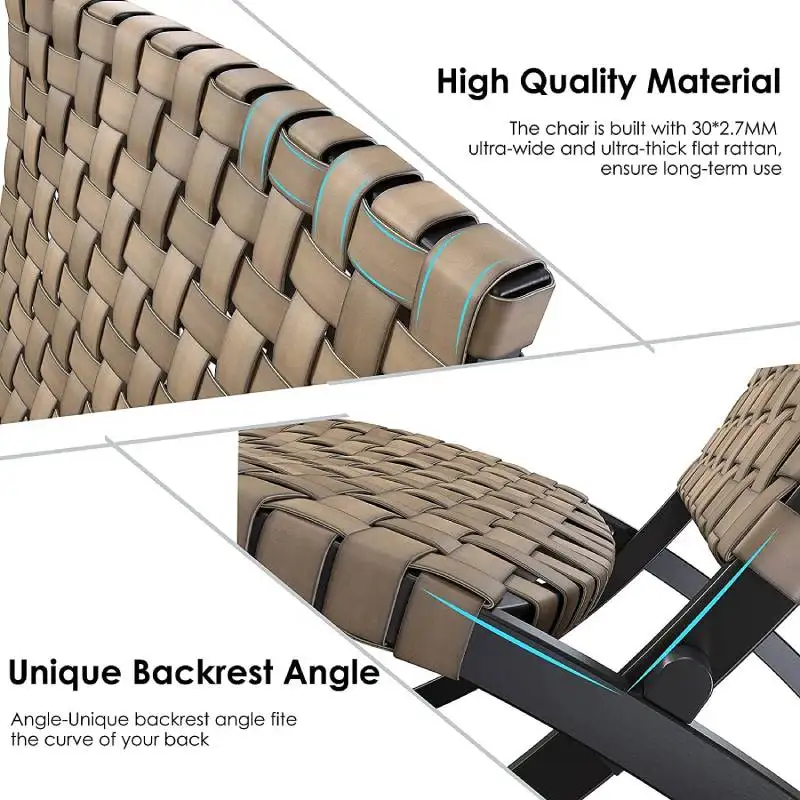 3-Piece Foldable Leather-Texture Wicker Patio Set - Chairs & Side Table - Image 5