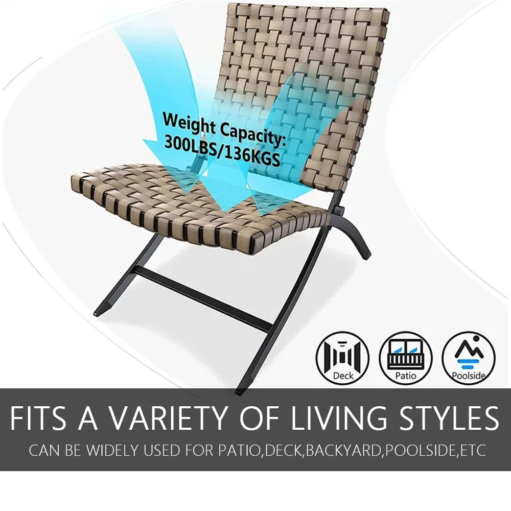 3-Piece Foldable Leather-Texture Wicker Patio Set - Chairs & Side Table - Image 4