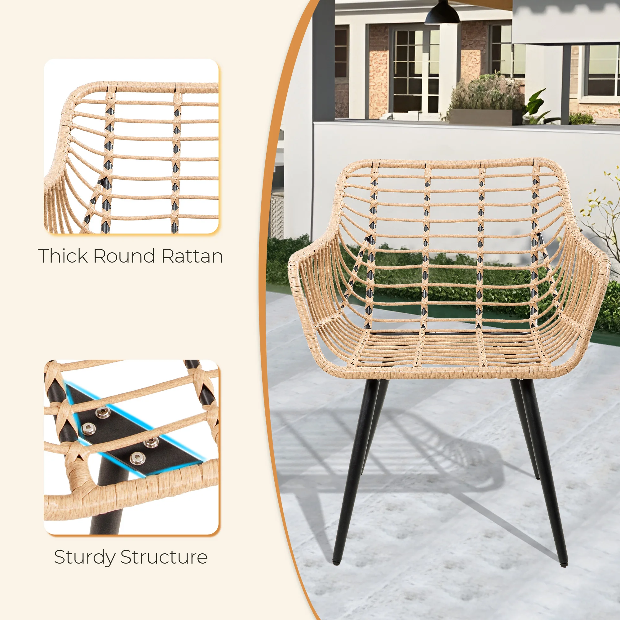 5-Piece Compact Wicker Patio Bistro Set - Chairs, Ottomans & Coffee Table - Image 6