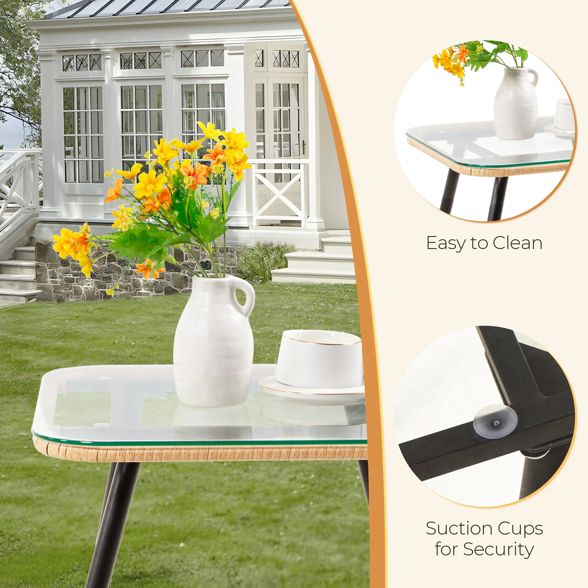 5-Piece Compact Wicker Patio Bistro Set - Chairs, Ottomans & Coffee Table - Image 5