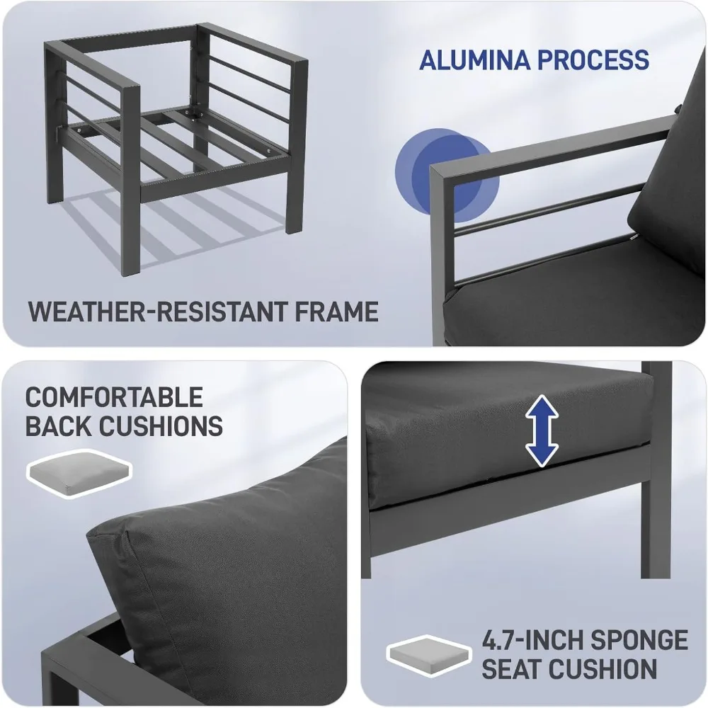 4-Seat Aluminum Outdoor Sectional Set - Thick Cushions & Coffee Table - Image 2