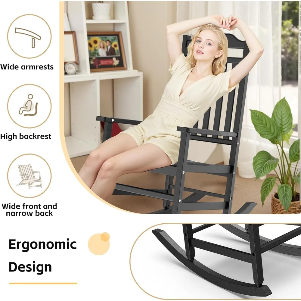 Set of 2 Oversized Patio Rocking Chairs - Weather-Resistant Poly Resin Rockers - Image 5