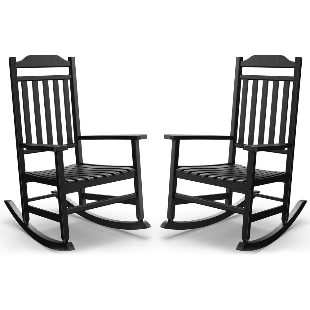 Set of 2 Oversized Patio Rocking Chairs - Weather-Resistant Poly Resin Rockers