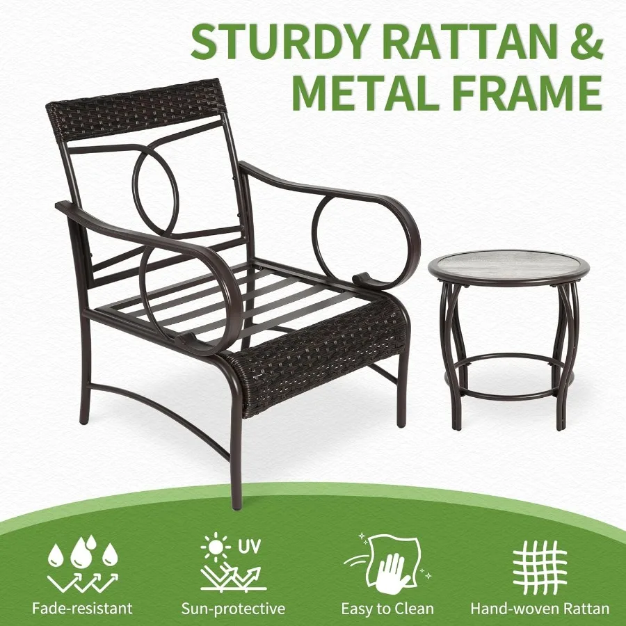 3-Piece Rattan Patio Bistro Set - All-Weather Chairs & Glass Coffee Table - Image 5