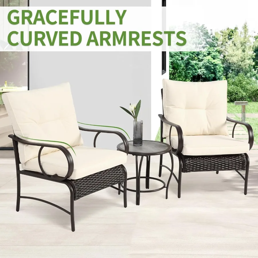 3-Piece Rattan Patio Bistro Set - All-Weather Chairs & Glass Coffee Table - Image 6