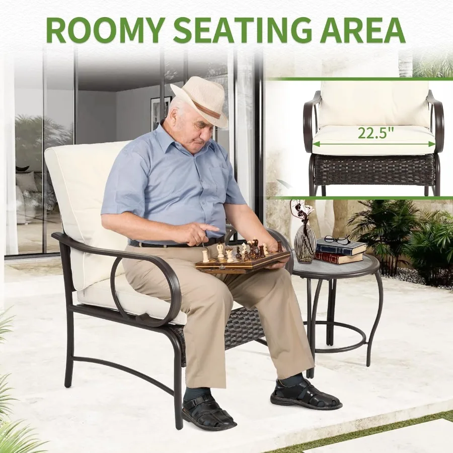 3-Piece Rattan Patio Bistro Set - All-Weather Chairs & Glass Coffee Table - Image 2