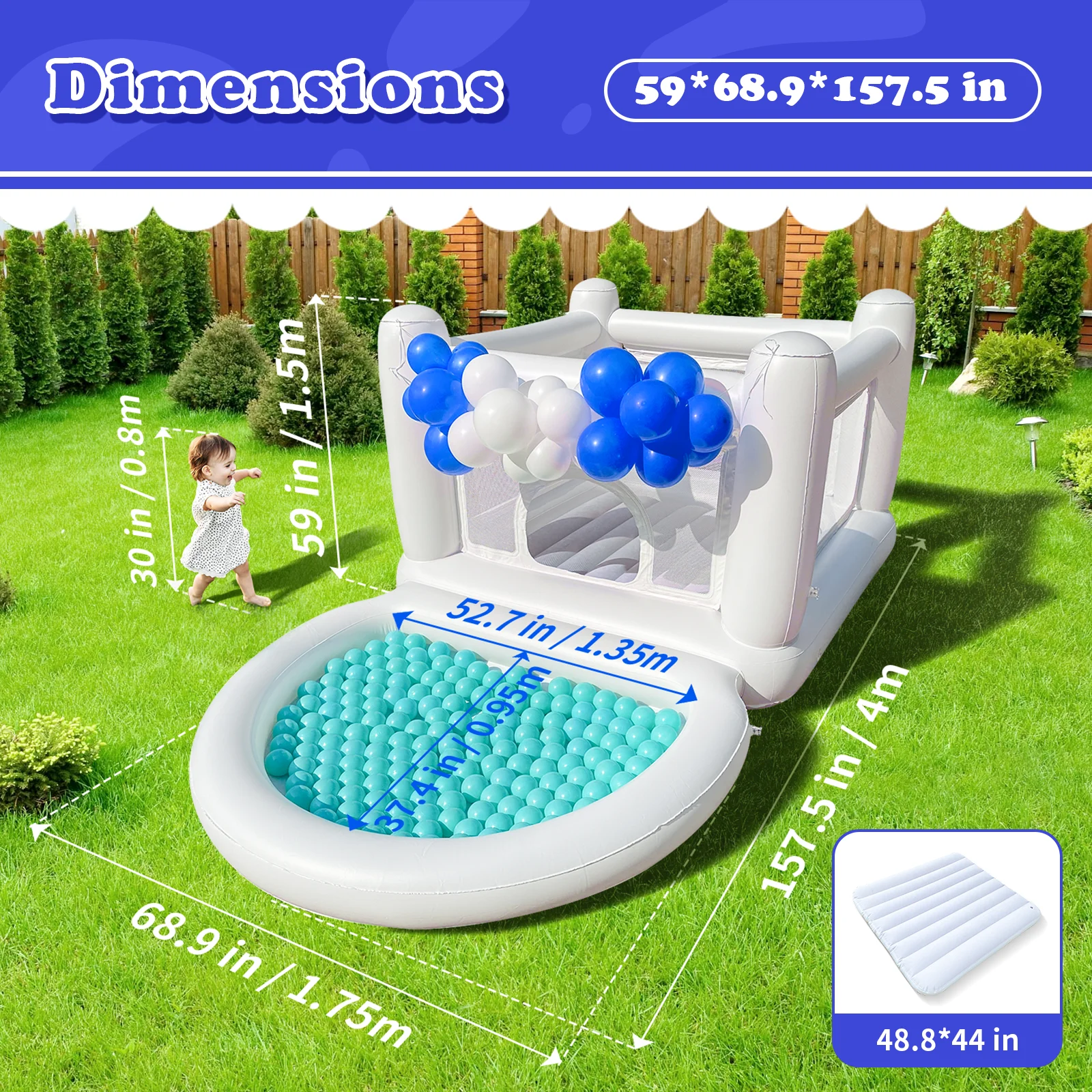 White Bounce House with Pump - Kids Ball Pit Inflatable Playhouse for 3-6 - Image 3