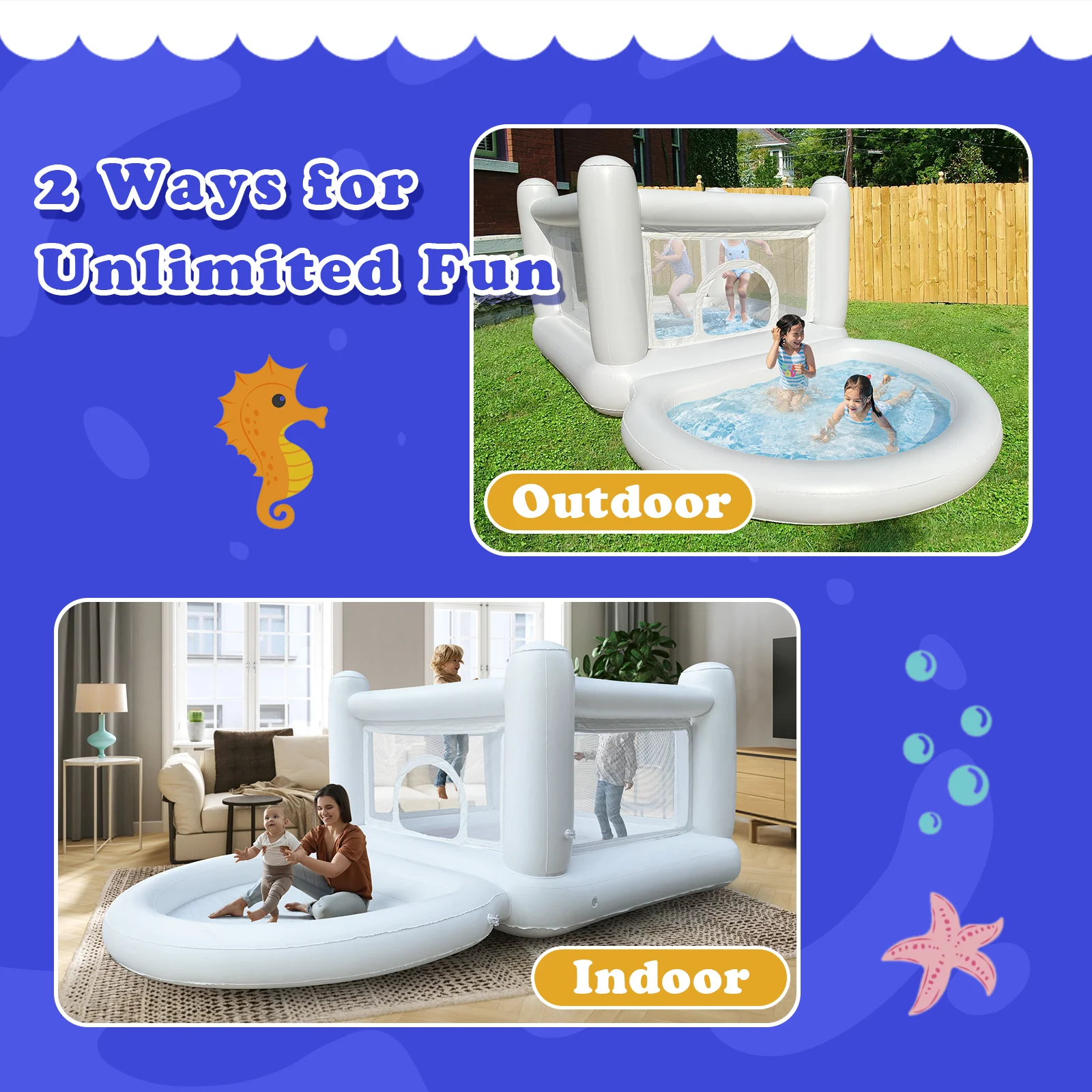 White Bounce House with Pump - Kids Ball Pit Inflatable Playhouse for 3-6 - Image 5