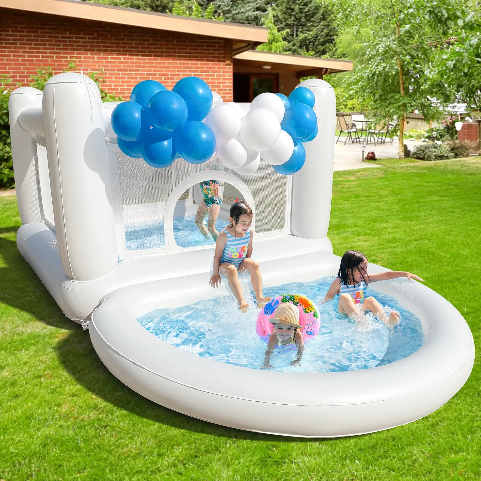 White Bounce House with Pump - Kids Ball Pit Inflatable Playhouse for 3-6 - Image 2