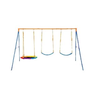 SucceBuy A-Frame Backyard Swing Set - 600lb Capacity with Saucer & Belt Swings