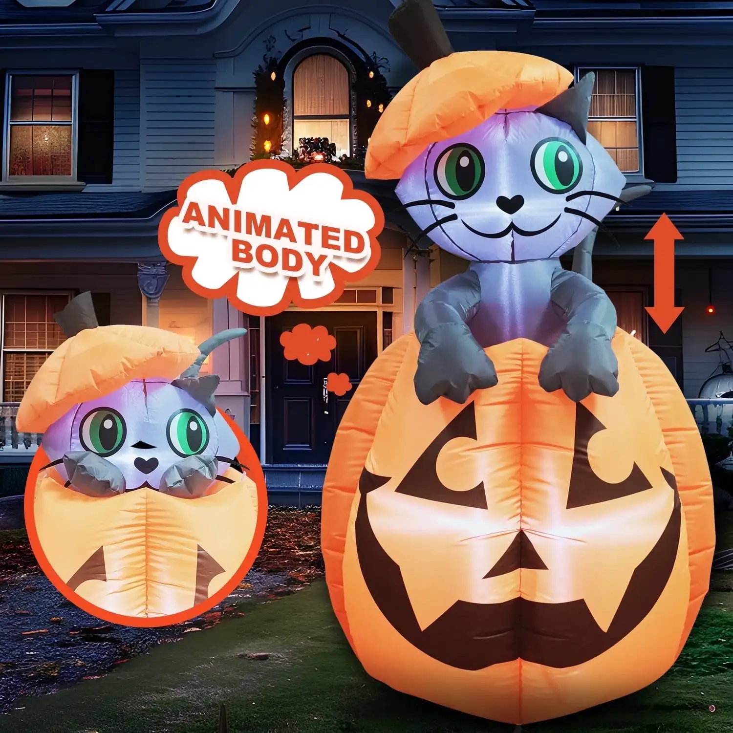 5ft Animated Kitty Cat Halloween Inflatable - Joyfy Pumpkin Yard Decor