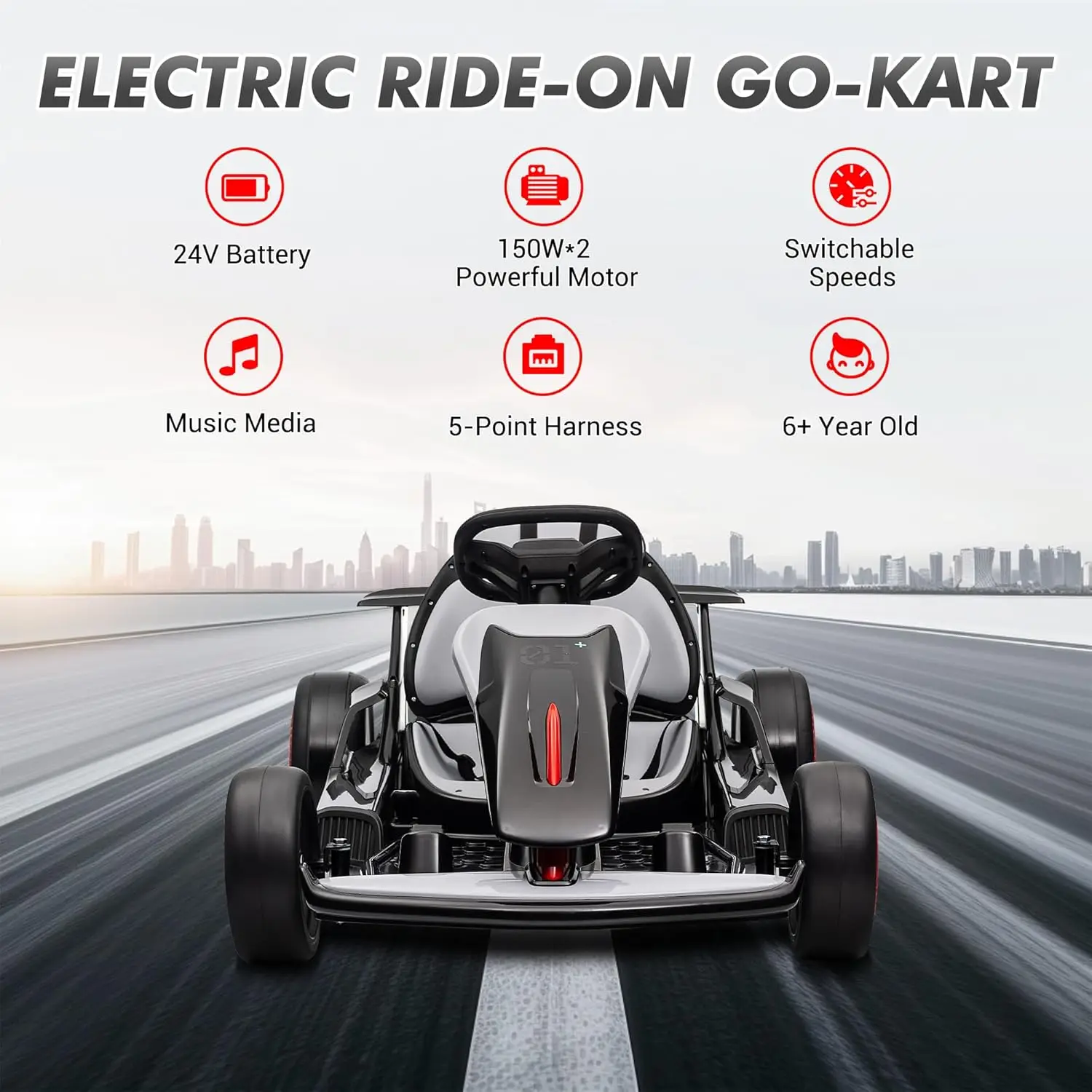 24V Electric Drift Go-Kart - Adjustable Seat Ride-On with LED Lights - Image 4