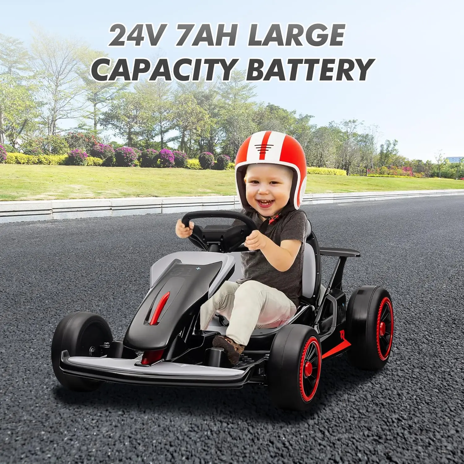 24V Electric Drift Go-Kart - Adjustable Seat Ride-On with LED Lights - Image 2
